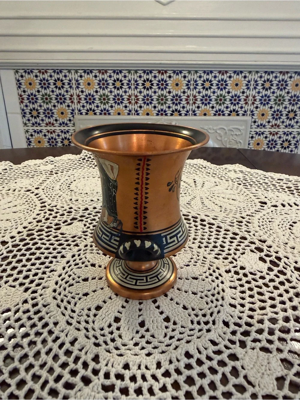 Copper Greek Decorative Vase with Black Accents